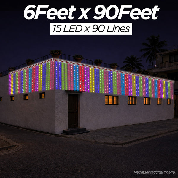 6 Feet × 90 Feet Pixel LED Toran & Building Lights – Wedding Decoration Setup