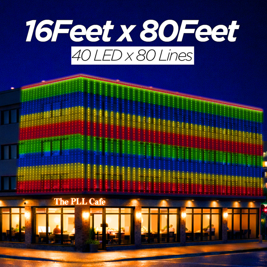 16 Feet × 80 Feet Pixel LED Toran & Building Lights – Wedding Decoration Setup