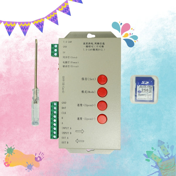 T1000S LED Controller with 256MB SD Card - Supports WS2811 Pixel, 5V Data, 2048 LEDs, S/Z/Parallel Connections