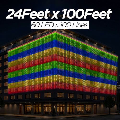 24 Feet × 100 Feet Pixel LED Toran & Building Lights – Wedding Decoration Setup