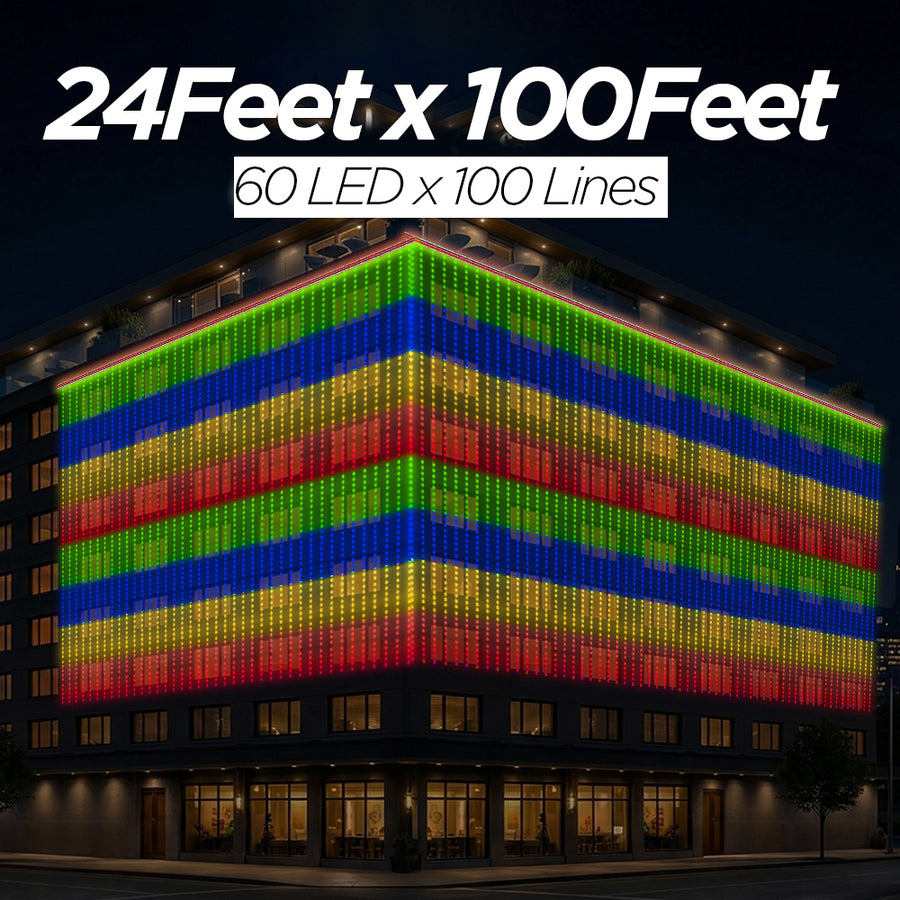 24 Feet × 100 Feet Pixel LED Toran & Building Lights – Wedding Decoration Setup