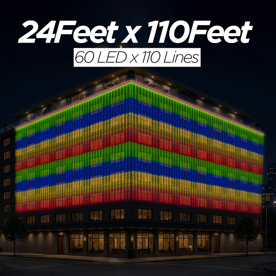 24 Feet × 110 Feet Pixel LED Toran & Building Lights – Wedding Decoration Setup