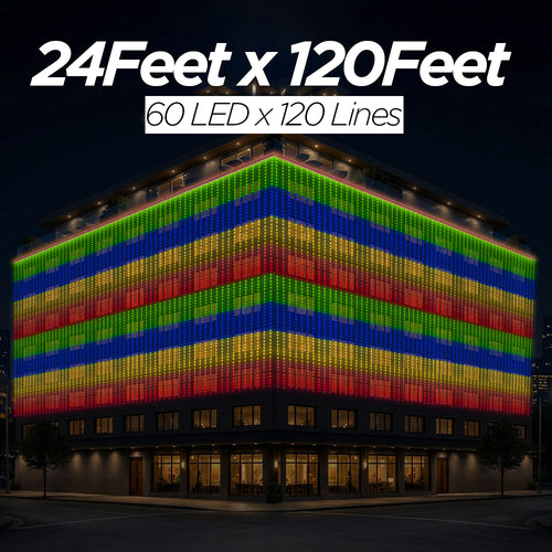 24 Feet × 120 Feet Pixel LED Toran & Building Lights – Wedding Decoration Setup