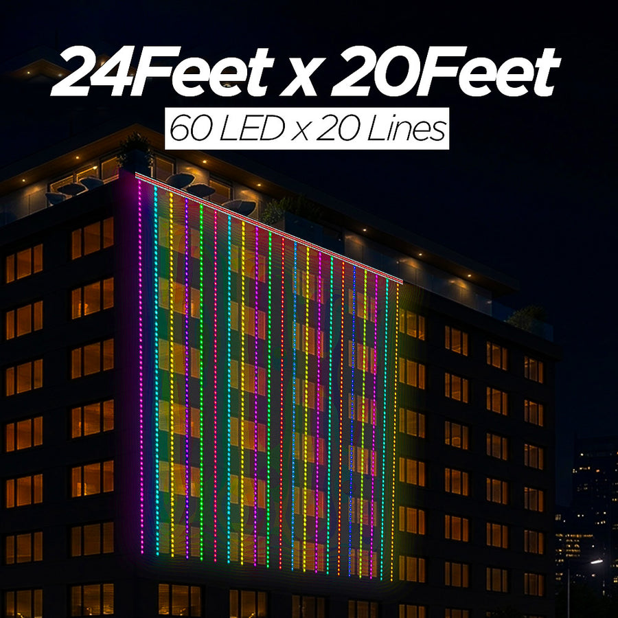 24 Feet × 20 Feet Pixel LED Toran & Building Lights – Wedding Decoration Setup
