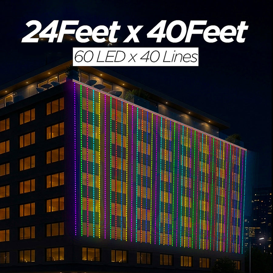 24 Feet × 40 Feet Pixel LED Toran & Building Lights – Wedding Decoration Setup