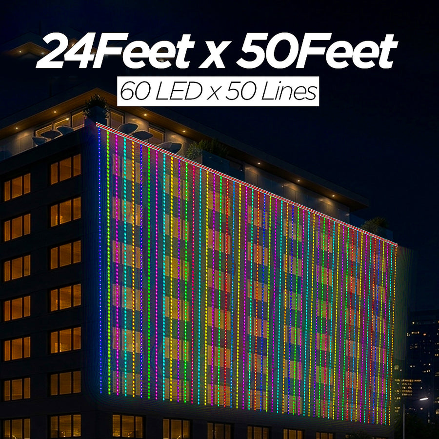 24 Feet × 50 Feet Pixel LED Toran & Building Lights – Wedding Decoration Setup