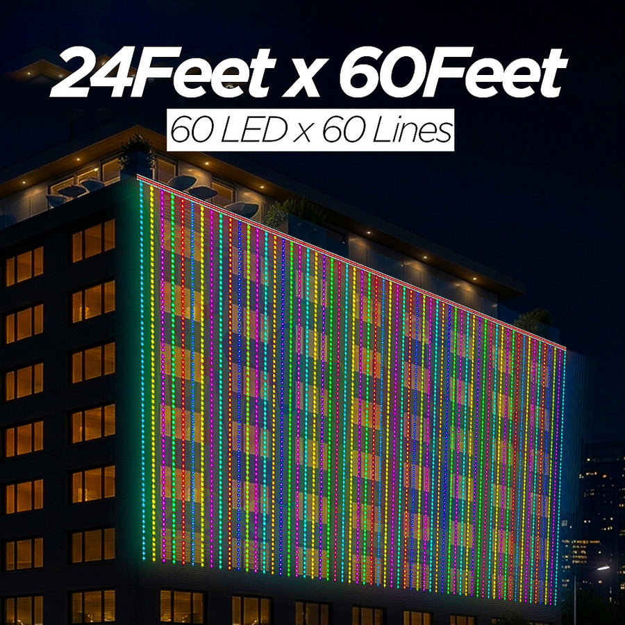 24 Feet × 60 Feet Pixel LED Toran & Building Lights – Wedding Decoration Setup