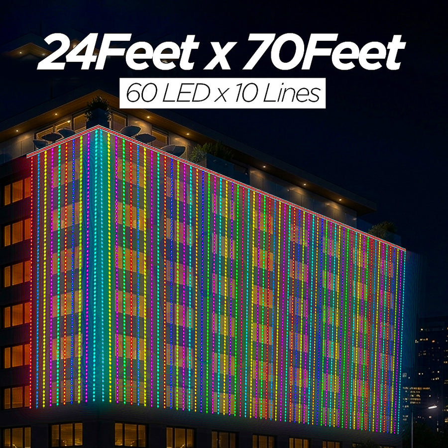 24 Feet × 70 Feet Pixel LED Toran & Building Lights – Wedding Decoration Setup