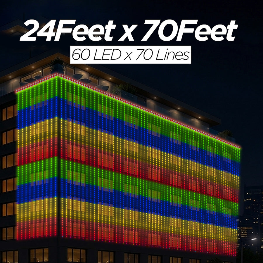 24 Feet × 70 Feet Pixel LED Toran & Building Lights – Wedding Decoration Setup