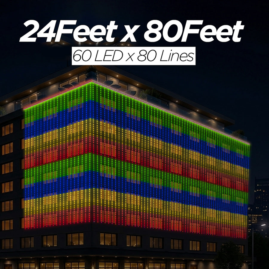 24 Feet × 80 Feet Pixel LED Toran & Building Lights – Wedding Decoration Setup