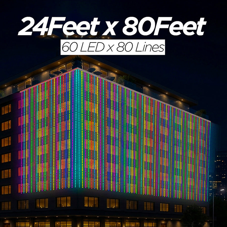 24 Feet × 80 Feet Pixel LED Toran & Building Lights – Wedding Decoration Setup
