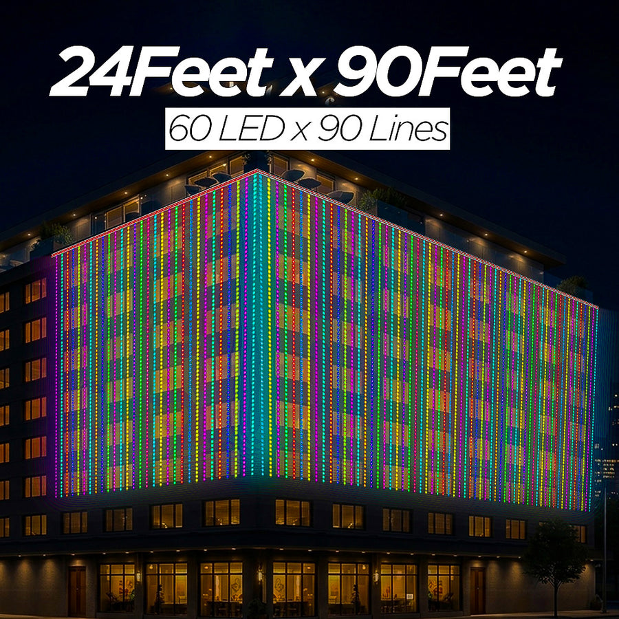 24 Feet × 90 Feet Pixel LED Toran & Building Lights – Wedding Decoration Setup