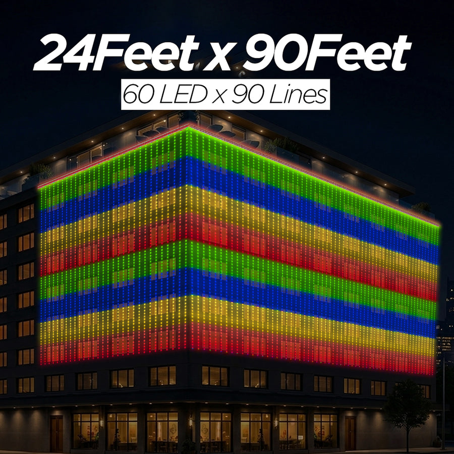24 Feet × 90 Feet Pixel LED Toran & Building Lights – Wedding Decoration Setup