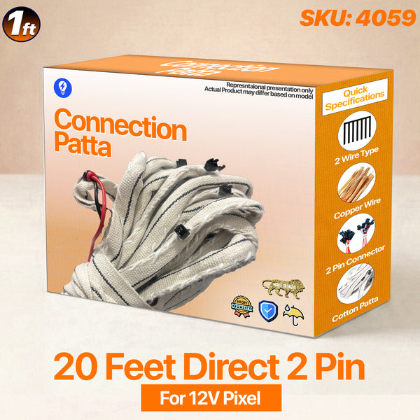 1 Feet Gap - 20 Feet 20 Connectors 2-Wire Power Belt for Single Color Pixel (1.5mm)