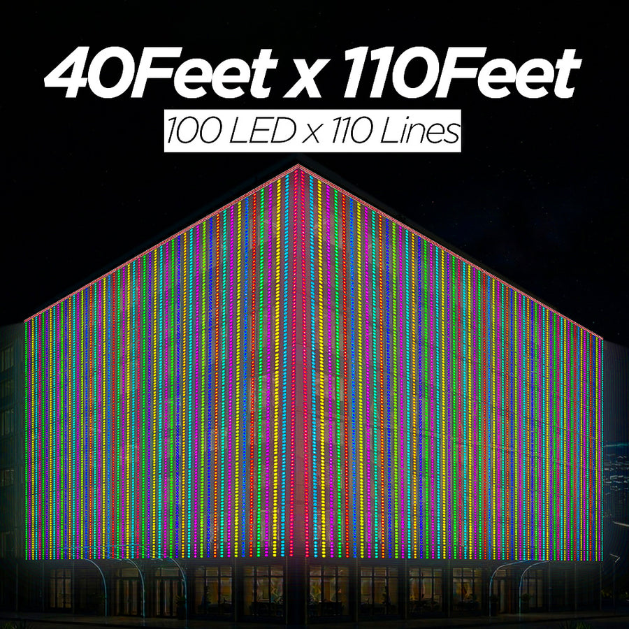 40 Feet × 110 Feet Pixel LED Toran & Building Lights – Wedding Decoration Setup