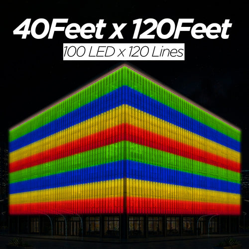 40 Feet × 120 Feet Pixel LED Toran & Building Lights – Wedding Decoration Setup