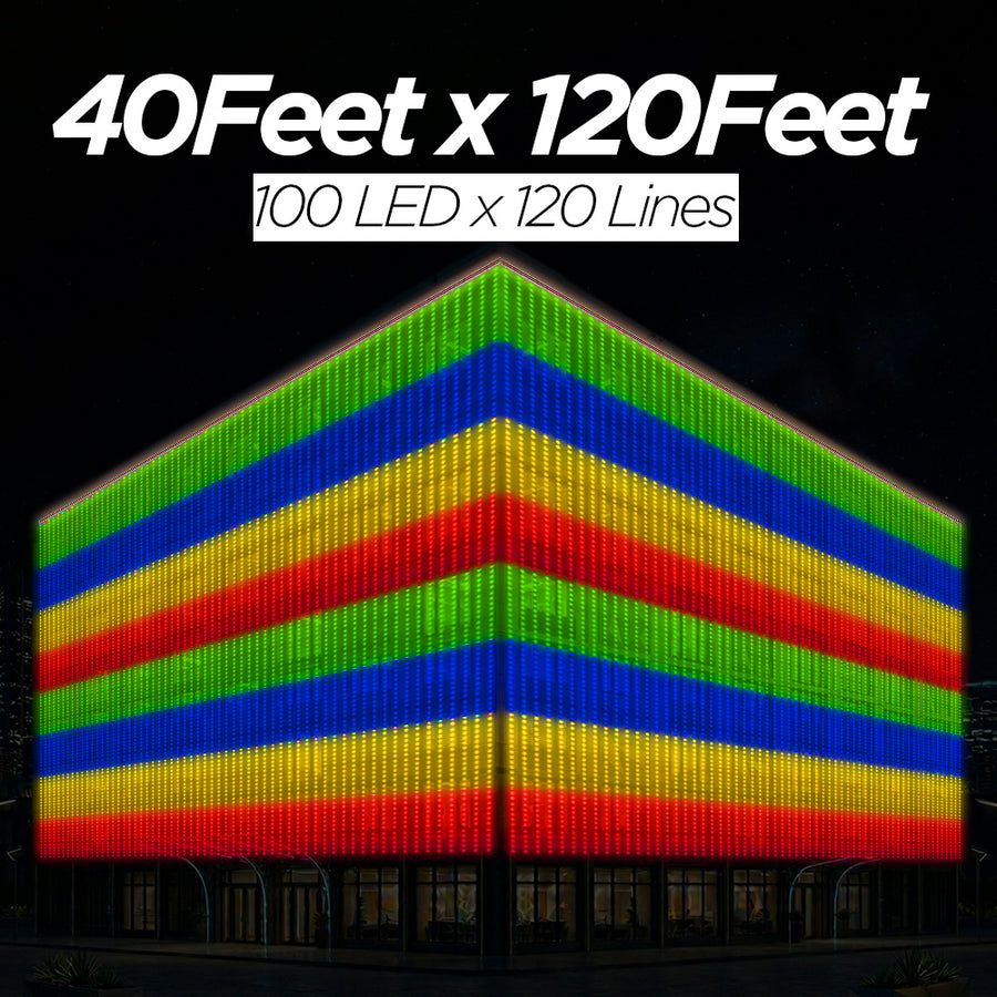 40 Feet × 120 Feet Pixel LED Toran & Building Lights – Wedding Decoration Setup