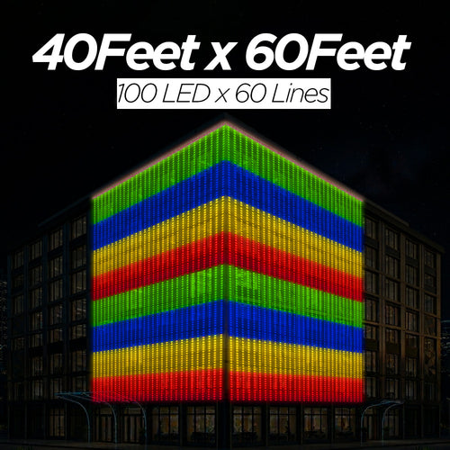 40 Feet × 60 Feet Pixel LED Toran & Building Lights – Wedding Decoration Setup