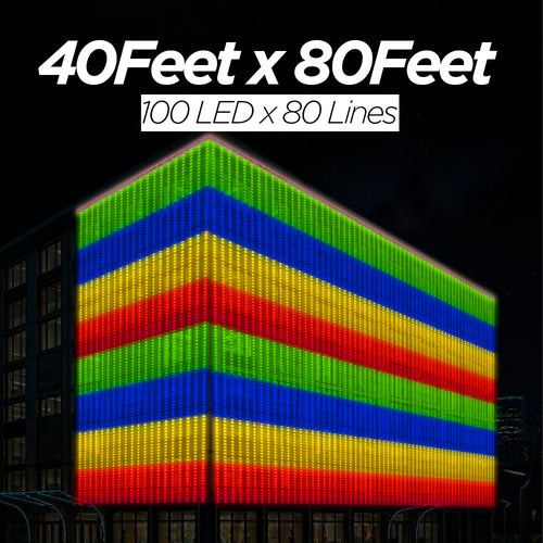 40 Feet × 80 Feet Pixel LED Toran & Building Lights – Wedding Decoration Setup