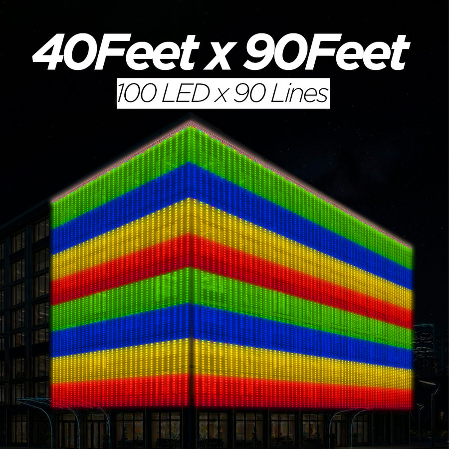 40 Feet × 90 Feet Pixel LED Toran & Building Lights – Wedding Decoration Setup