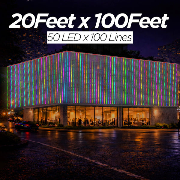 20 Feet × 100 Feet Pixel LED Toran & Building Lights – Wedding Decoration Setup