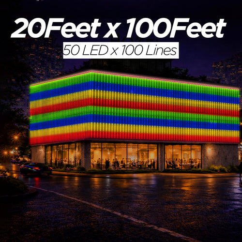 20 Feet × 100 Feet Pixel LED Toran & Building Lights – Wedding Decoration Setup