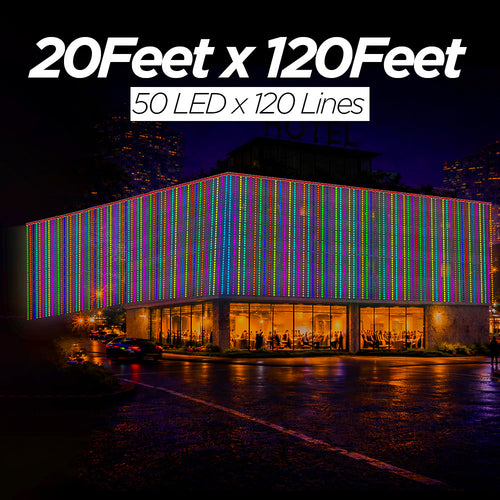 20 Feet × 120 Feet Pixel LED Toran & Building Lights – Wedding Decoration Setup