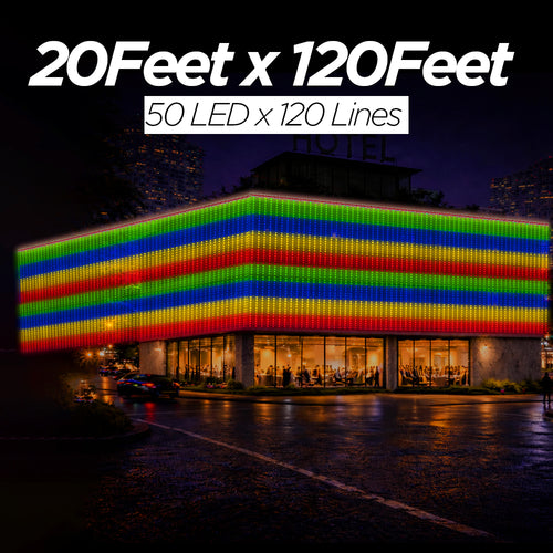 20 Feet × 120 Feet Pixel LED Toran & Building Lights – Wedding Decoration Setup