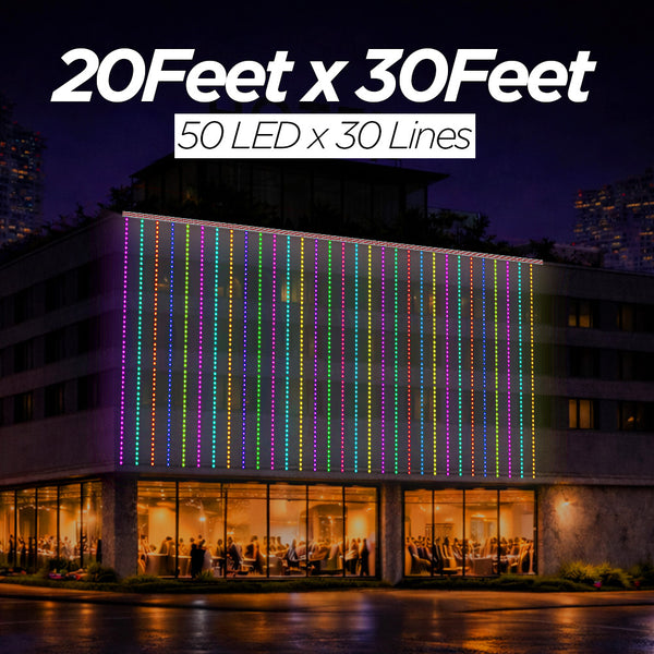 20 Feet × 30 Feet Pixel LED Toran & Building Lights – Wedding Decoration Setup
