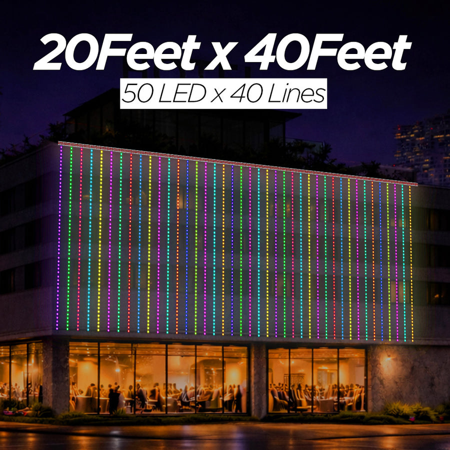 20 Feet × 40 Feet Pixel LED Toran & Building Lights – Wedding Decoration Setup