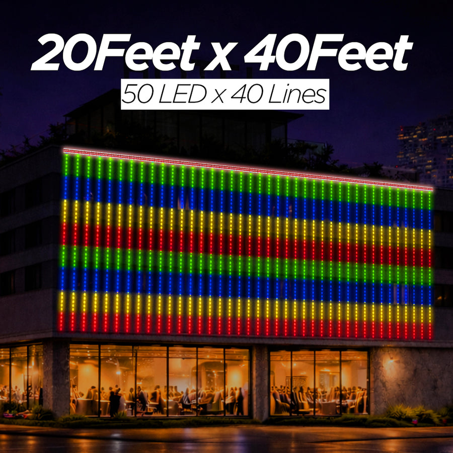 20 Feet × 40 Feet Pixel LED Toran & Building Lights – Wedding Decoration Setup