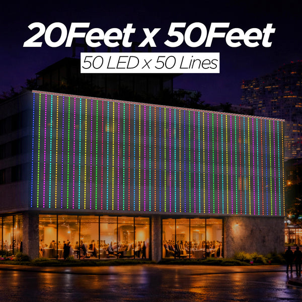 20 Feet × 50 Feet Pixel LED Toran & Building Lights – Wedding Decoration Setup