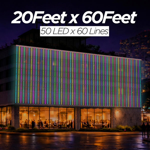 20 Feet × 60 Feet Pixel LED Toran & Building Lights – Wedding Decoration Setup