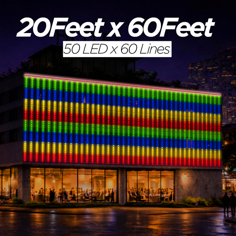 20 Feet × 60 Feet Pixel LED Toran & Building Lights – Wedding Decoration Setup