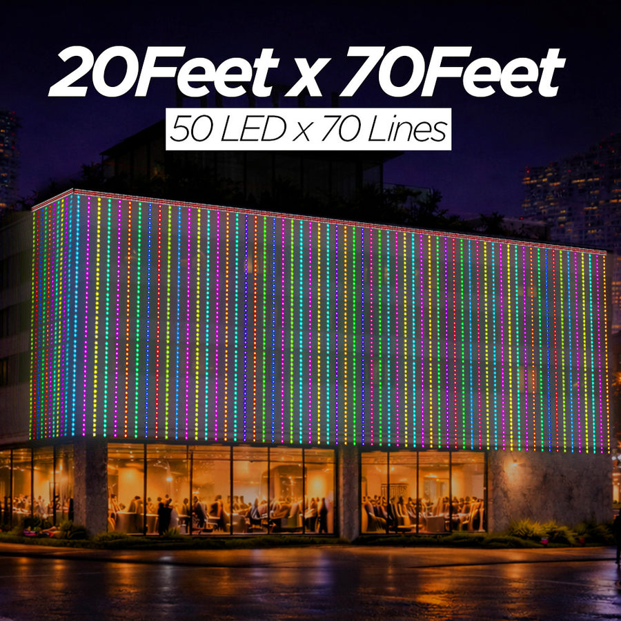 20 Feet × 70 Feet Pixel LED Toran & Building Lights – Wedding Decoration Setup