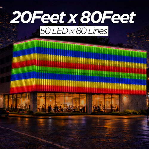 20 Feet × 80 Feet Pixel LED Toran & Building Lights – Wedding Decoration Setup