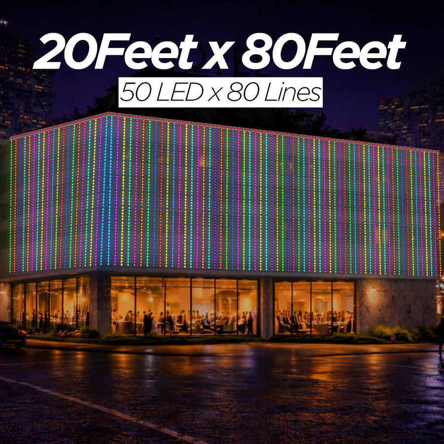 20 Feet × 80 Feet Pixel LED Toran & Building Lights – Wedding Decoration Setup