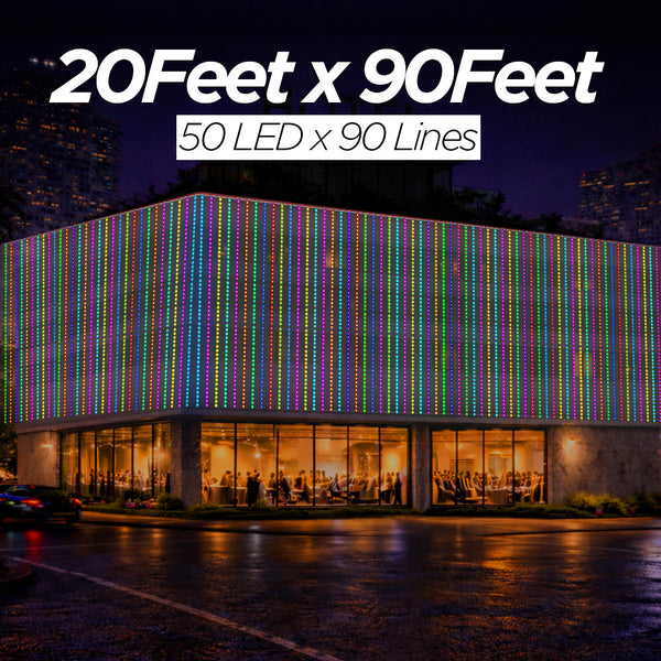 20 Feet × 90 Feet Pixel LED Toran & Building Lights – Wedding Decoration Setup