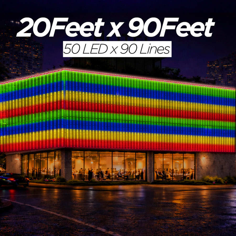 20 Feet × 90 Feet Pixel LED Toran & Building Lights – Wedding Decoration Setup