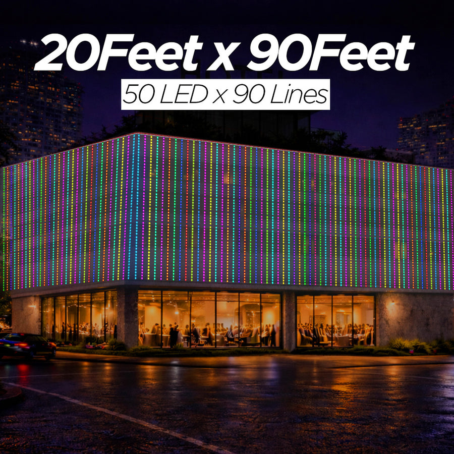 20 Feet × 90 Feet Pixel LED Toran & Building Lights – Wedding Decoration Setup