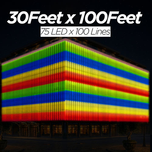 30 Feet × 100 Feet Pixel LED Toran & Building Lights – Wedding Decoration Setup