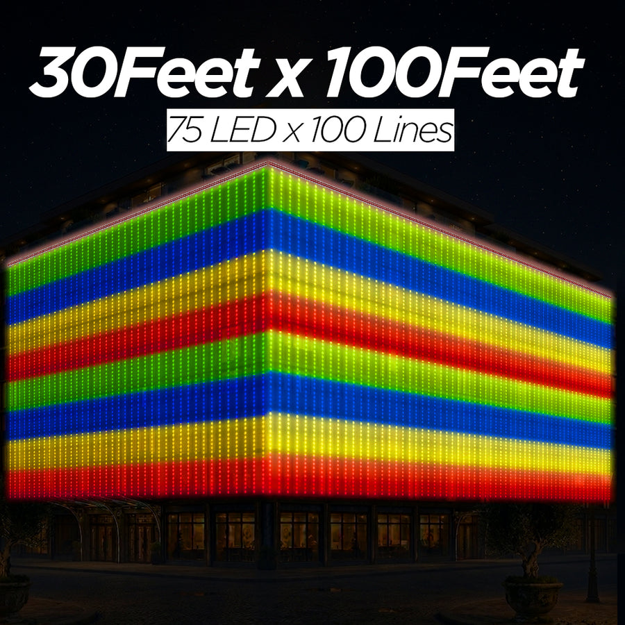 30 Feet × 100 Feet Pixel LED Toran & Building Lights – Wedding Decoration Setup