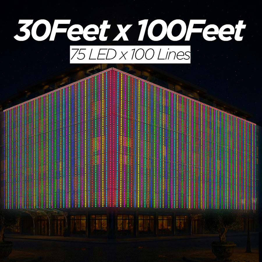 30 Feet × 100 Feet Pixel LED Toran & Building Lights – Wedding Decoration Setup