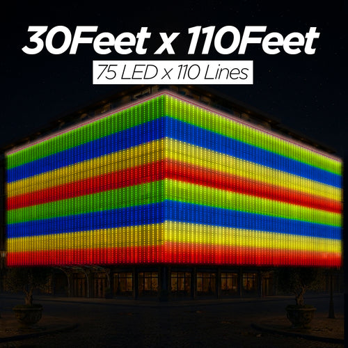 30 Feet × 110 Feet Pixel LED Toran & Building Lights – Wedding Decoration Setup