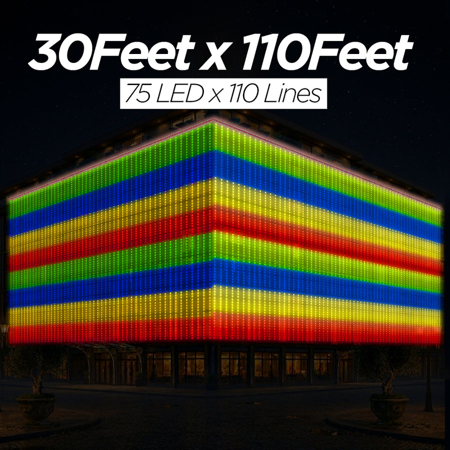 30 Feet × 110 Feet Pixel LED Toran & Building Lights – Wedding Decoration Setup