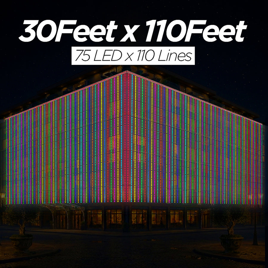 30 Feet × 110 Feet Pixel LED Toran & Building Lights – Wedding Decoration Setup