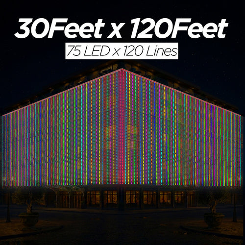 30 Feet × 120 Feet Pixel LED Toran & Building Lights – Wedding Decoration Setup