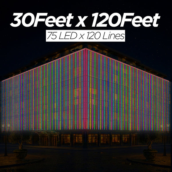 30 Feet × 120 Feet Pixel LED Toran & Building Lights – Wedding Decoration Setup