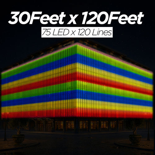 30 Feet × 120 Feet Pixel LED Toran & Building Lights – Wedding Decoration Setup