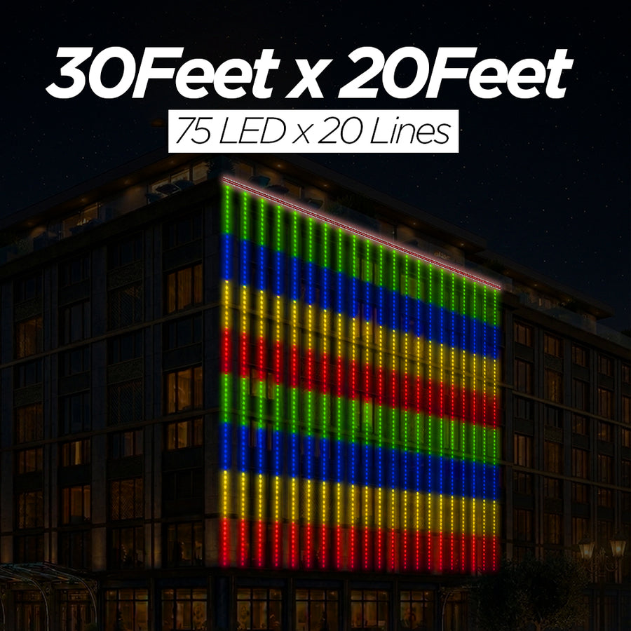 30 Feet × 20 Feet Pixel LED Toran & Building Lights – Wedding Decoration Setup